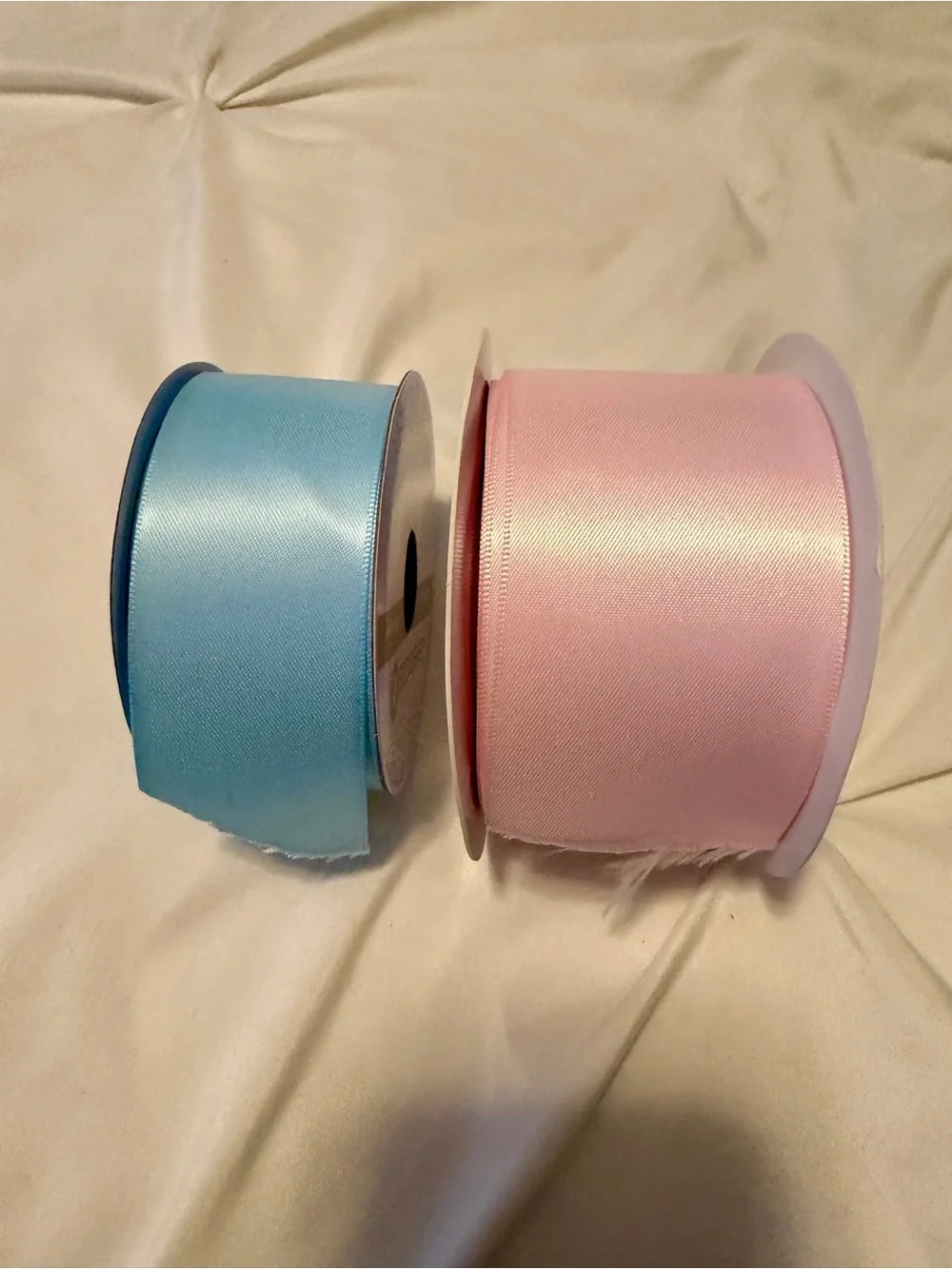 Pastel Blue and Pink Satin Ribbon Spools